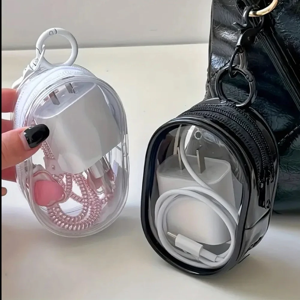 Clear Zipper Travel Charger Case Bag charm Keychains - Picture 1 of 3